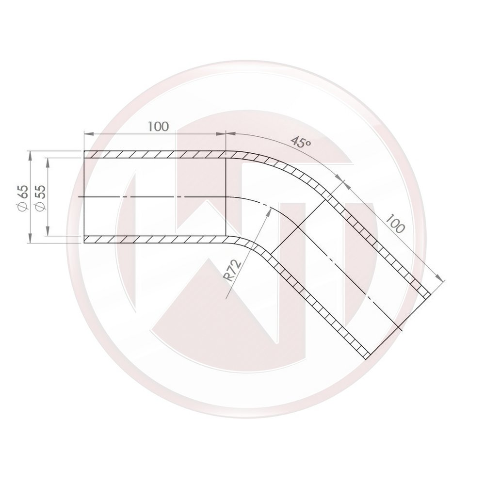 Ø55mm Silikonschlauch 45¶ø Bogen schwarz