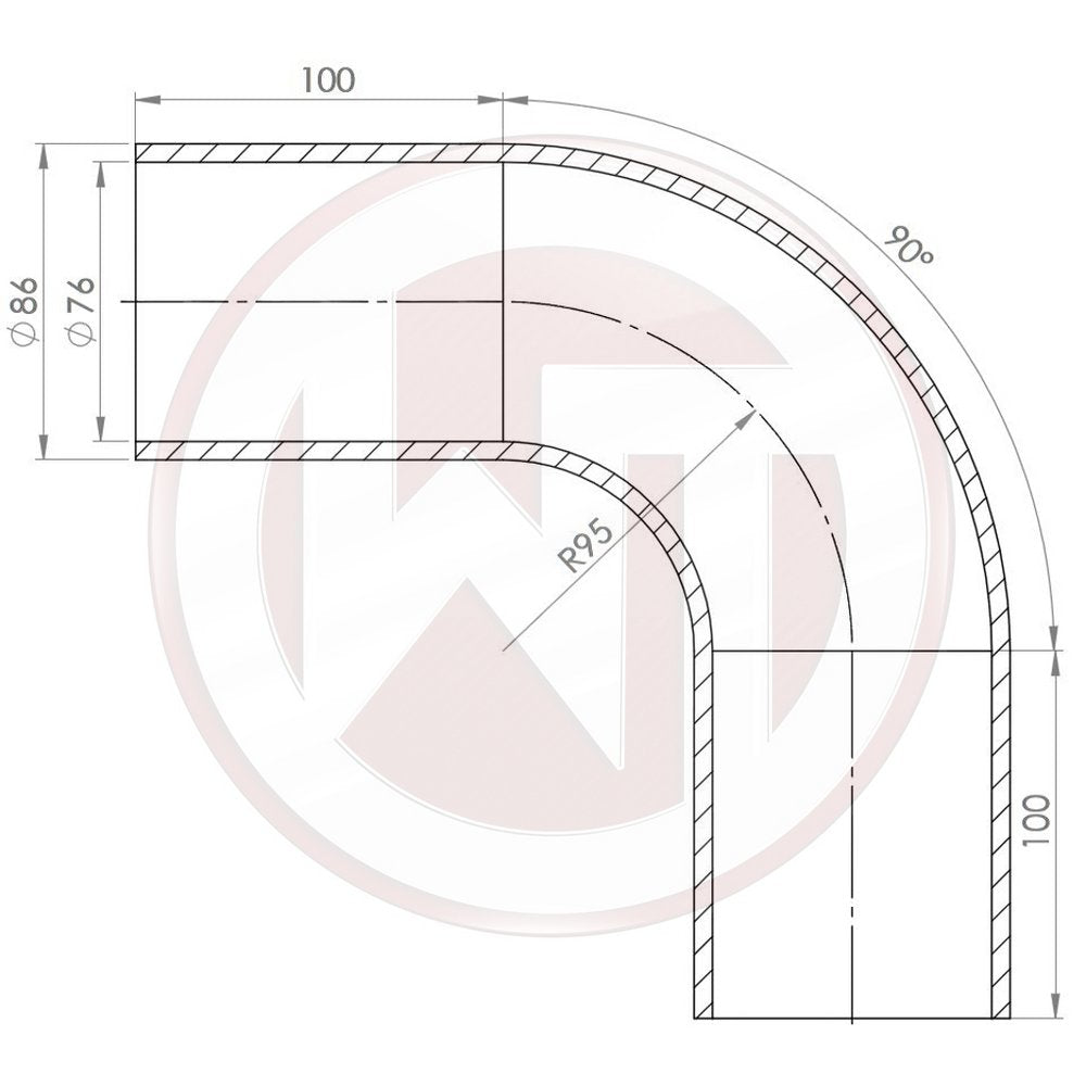 Ø76mm Silikonschlauch 90¶ø Bogen schwarz