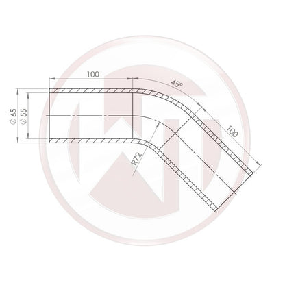 Ø55mm Silikonschlauch 45¶ø Bogen schwarz