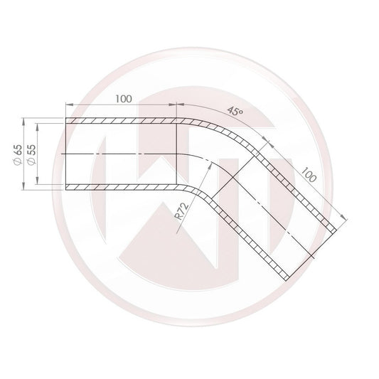 Ø55mm Silikonschlauch 45¶ø Bogen schwarz