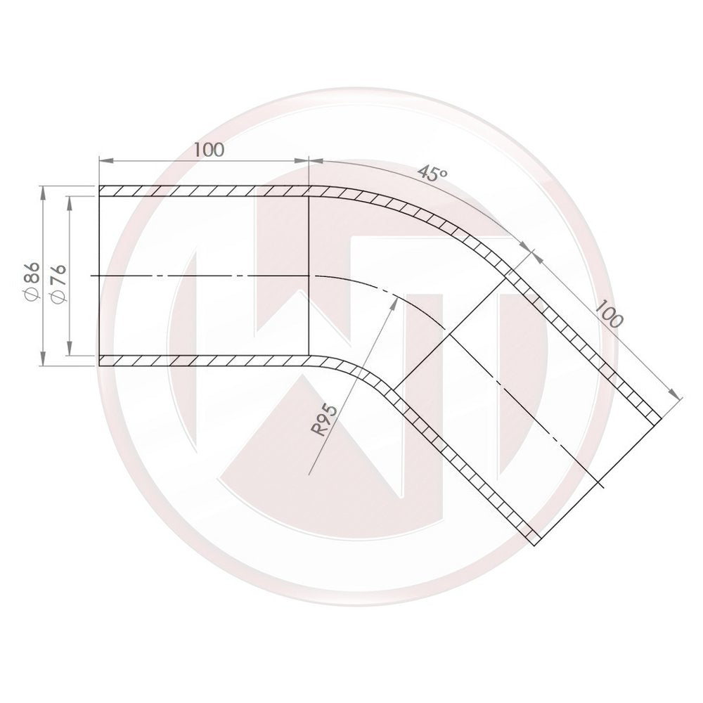 Ø76mm Silikonschlauch 45¶ø Bogen schwarz