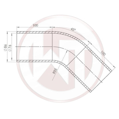 Ø76mm Silikonschlauch 45¶ø Bogen schwarz